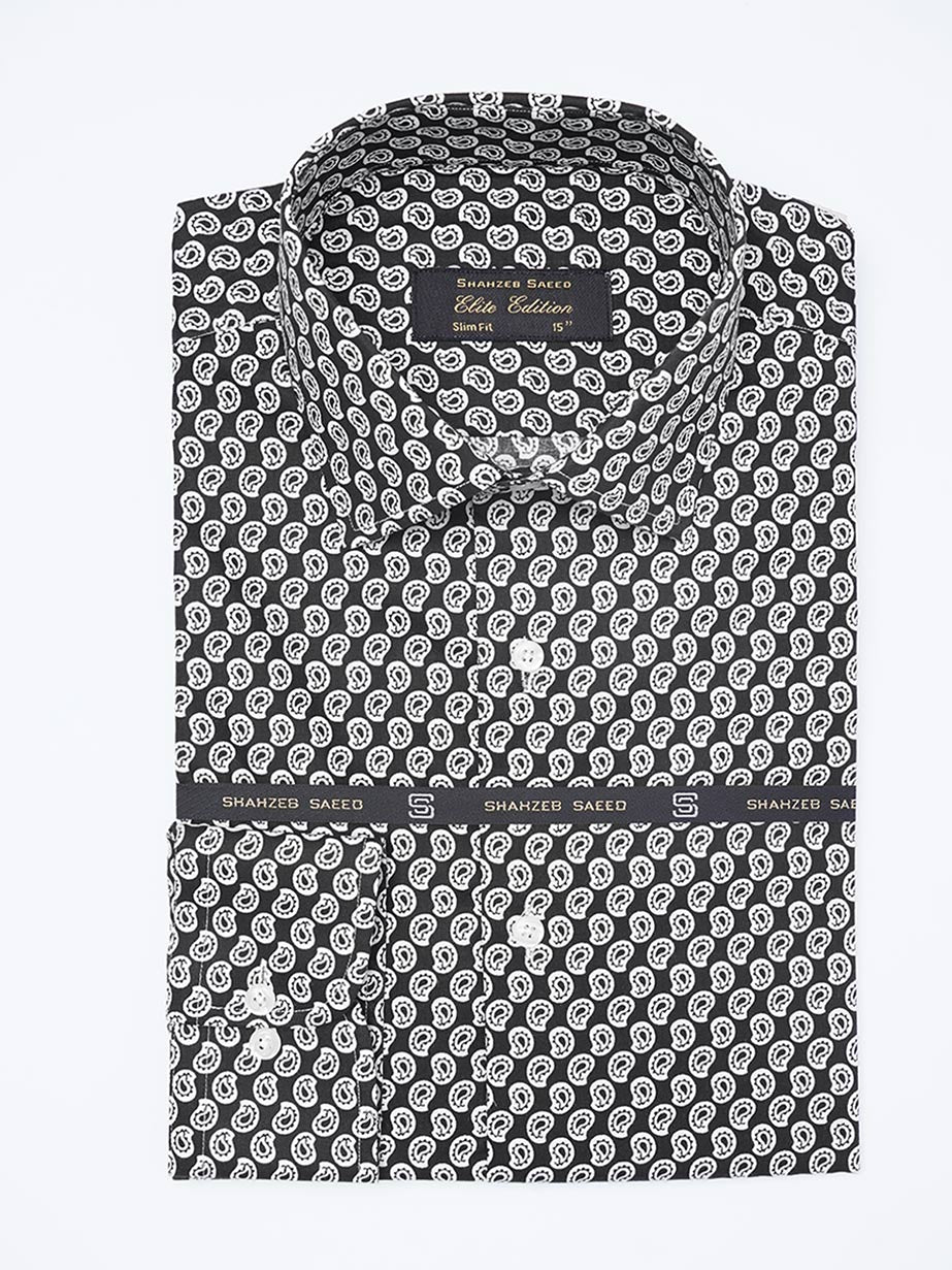 Black & White Printed, Elite Edition, Cutaway Collar Men’s Formal Shirt (FS-2299)