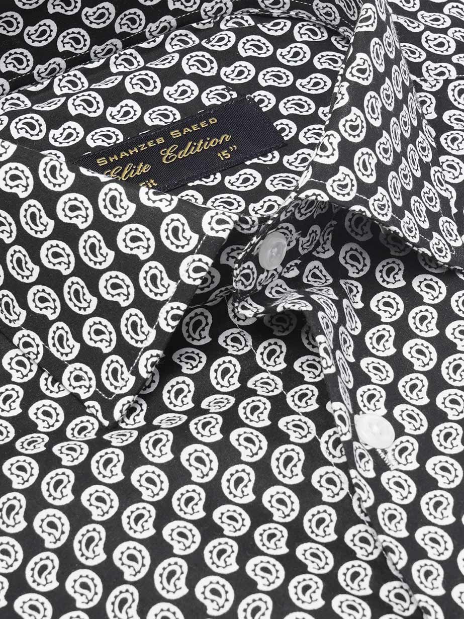 Black & White Printed, Elite Edition, Cutaway Collar Men’s Formal Shirt (FS-2299)