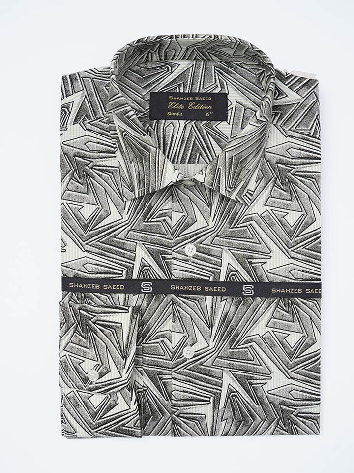 Brown & White Printed, Elite Edition, Cutaway Collar Men’s Formal Shirt (FS-2300)