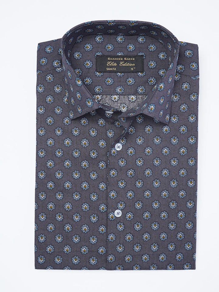 Grey & Blue Printed, Elite Edition, Cutaway Collar Men’s Formal Shirt (FS-2304)