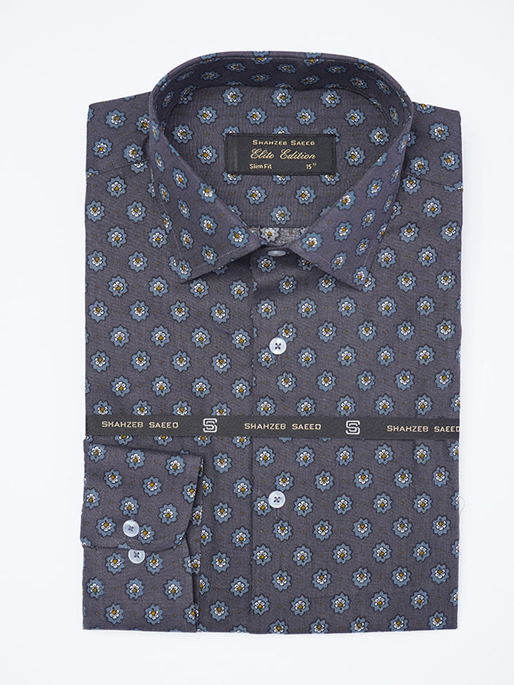 Grey & Blue Printed, Elite Edition, Cutaway Collar Men’s Formal Shirt (FS-2304)