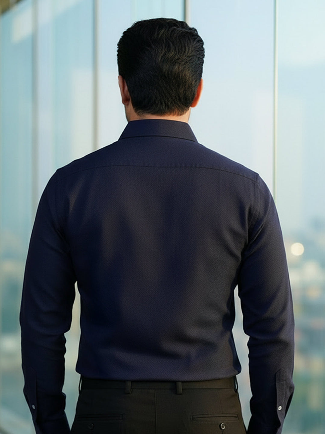 Navy Blue Self, Cutaway Collar, Elite Edition, Men’s Formal Shirt (FS-2729)