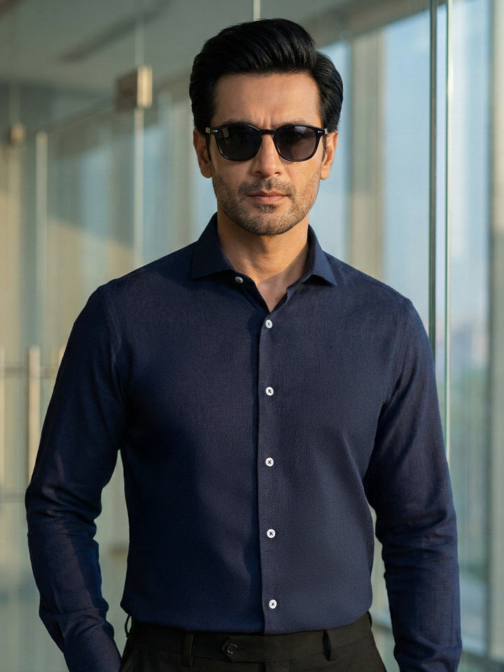 Navy Blue Self, Cutaway Collar, Elite Edition, Men’s Formal Shirt (FS-2736)