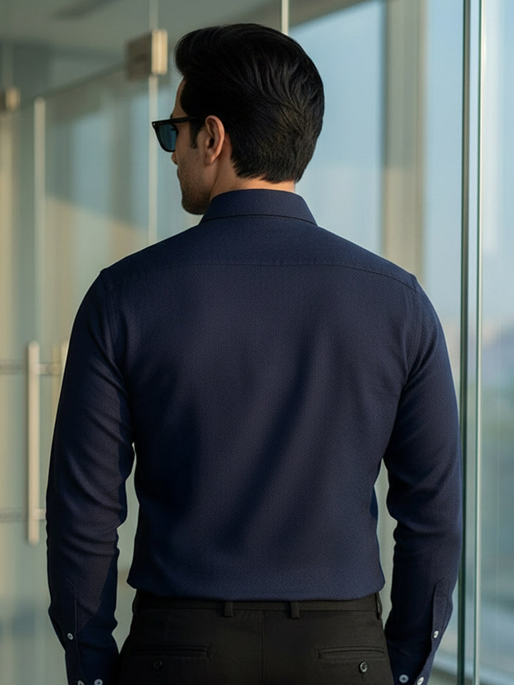 Navy Blue Self, Cutaway Collar, Elite Edition, Men’s Formal Shirt (FS-2736)