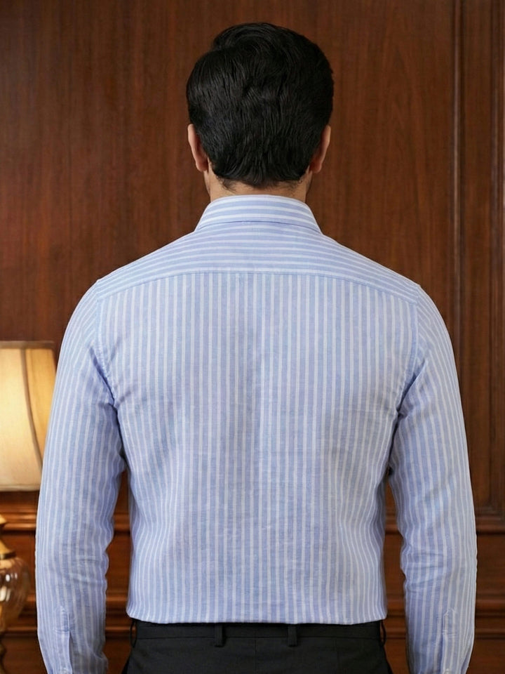 White & Blue Striped, Elite Edition, Cutaway Collar Men’s Formal Shirt (FS-2908)