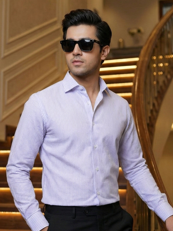 White & Blue Striped, Elite Edition, Cutaway Collar Men’s Formal Shirt (FS-2909)