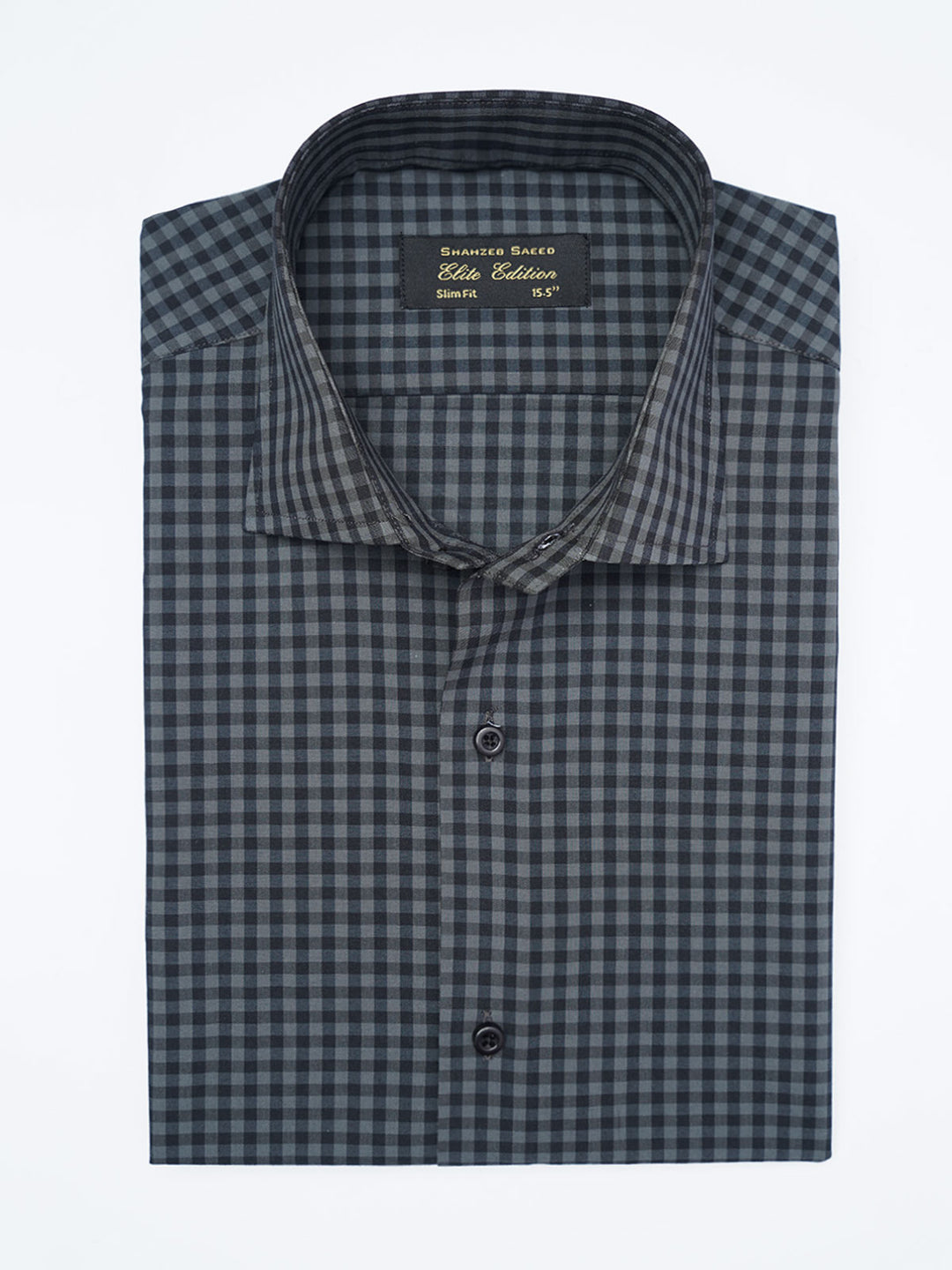 Black & Green Checkered, Elite Edition, Cutaway Collar Men’s Formal Shirt (FS-2959)