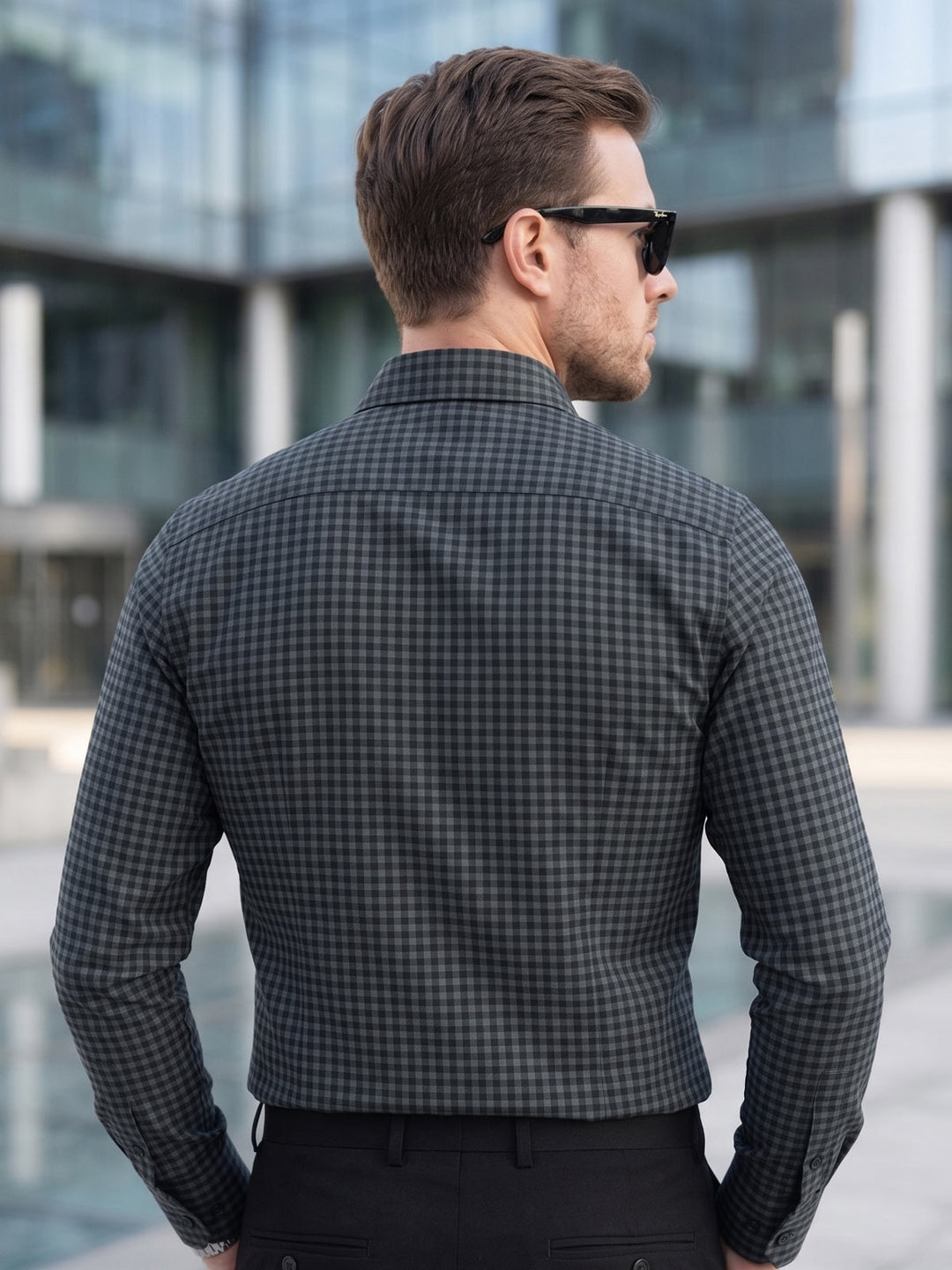 Black & Green Checkered, Elite Edition, Cutaway Collar Men’s Formal Shirt (FS-2959)