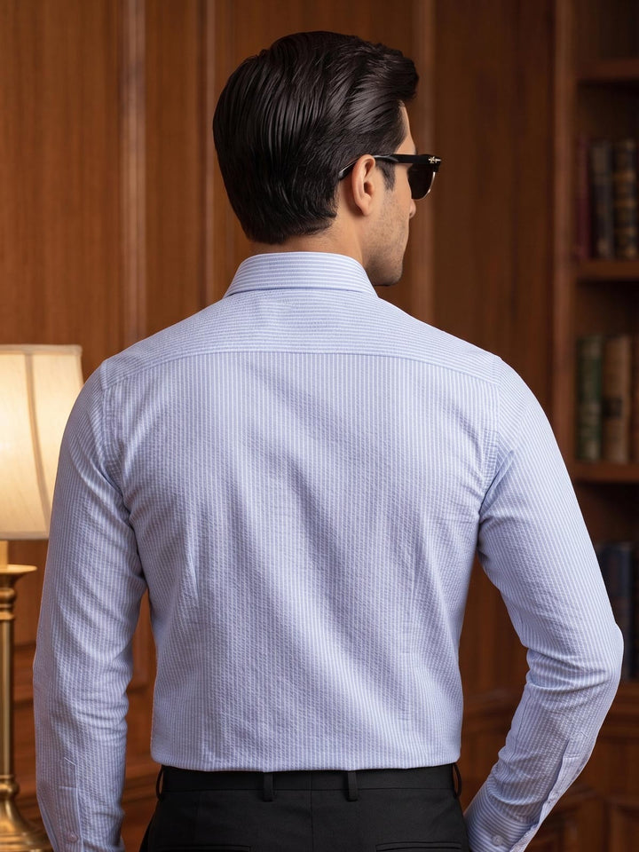 Blue & White Striped, Elite Edition, Cutaway Collar Men’s Formal Shirt (FS-2968)