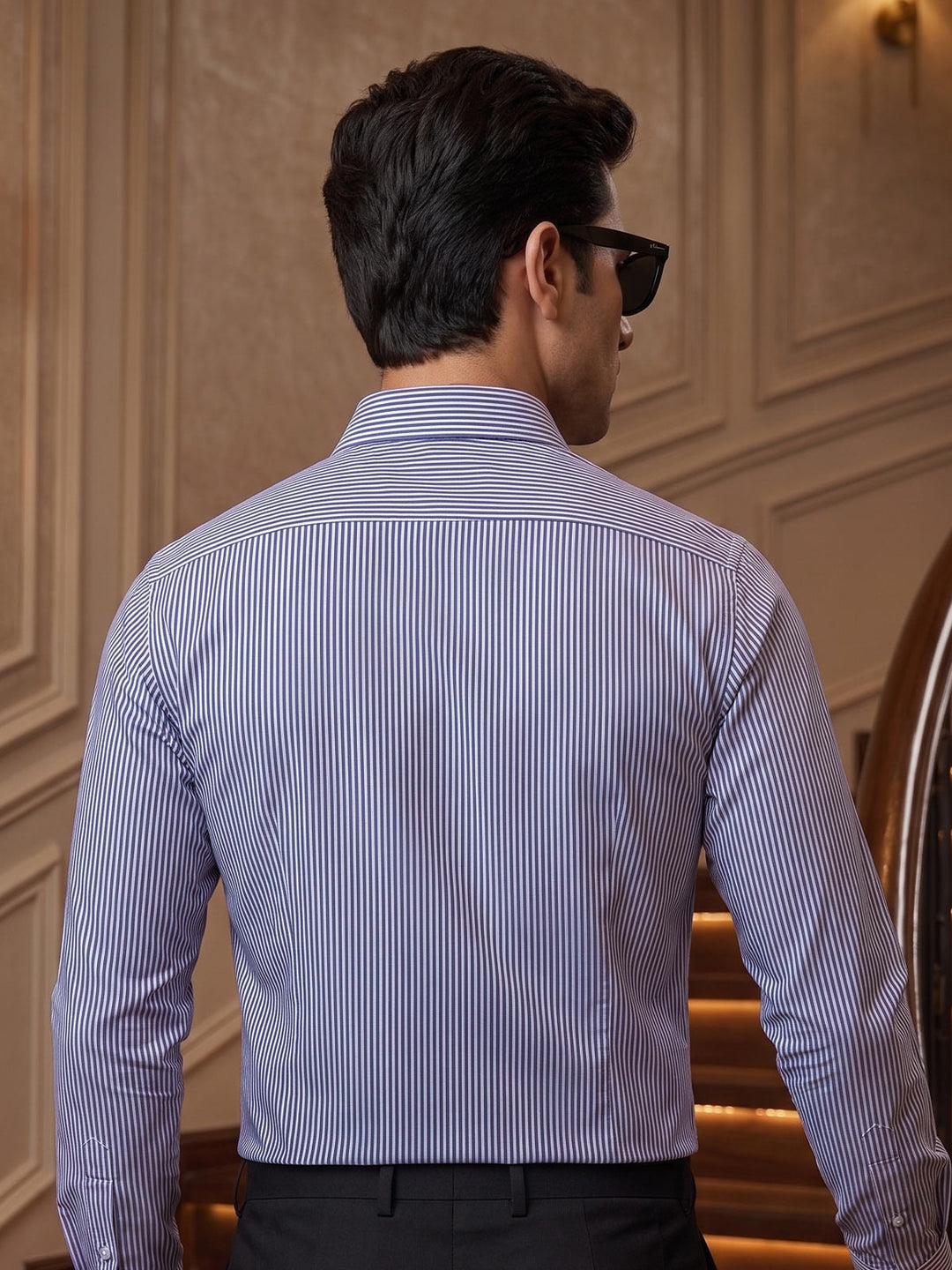 Blue & White Striped, Elite Edition, Cutaway Collar Men’s Formal Shirt (FS-2969)
