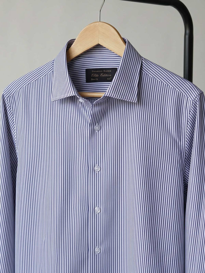 Blue & White Striped, Elite Edition, Cutaway Collar Men’s Formal Shirt (FS-2969)