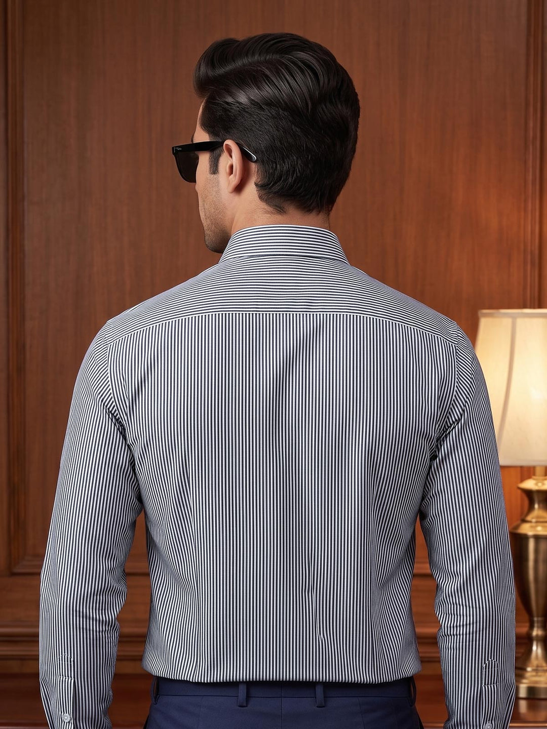 Grey & White Striped, Elite Edition, Cutaway Collar Men’s Formal Shirt (FS-2970)