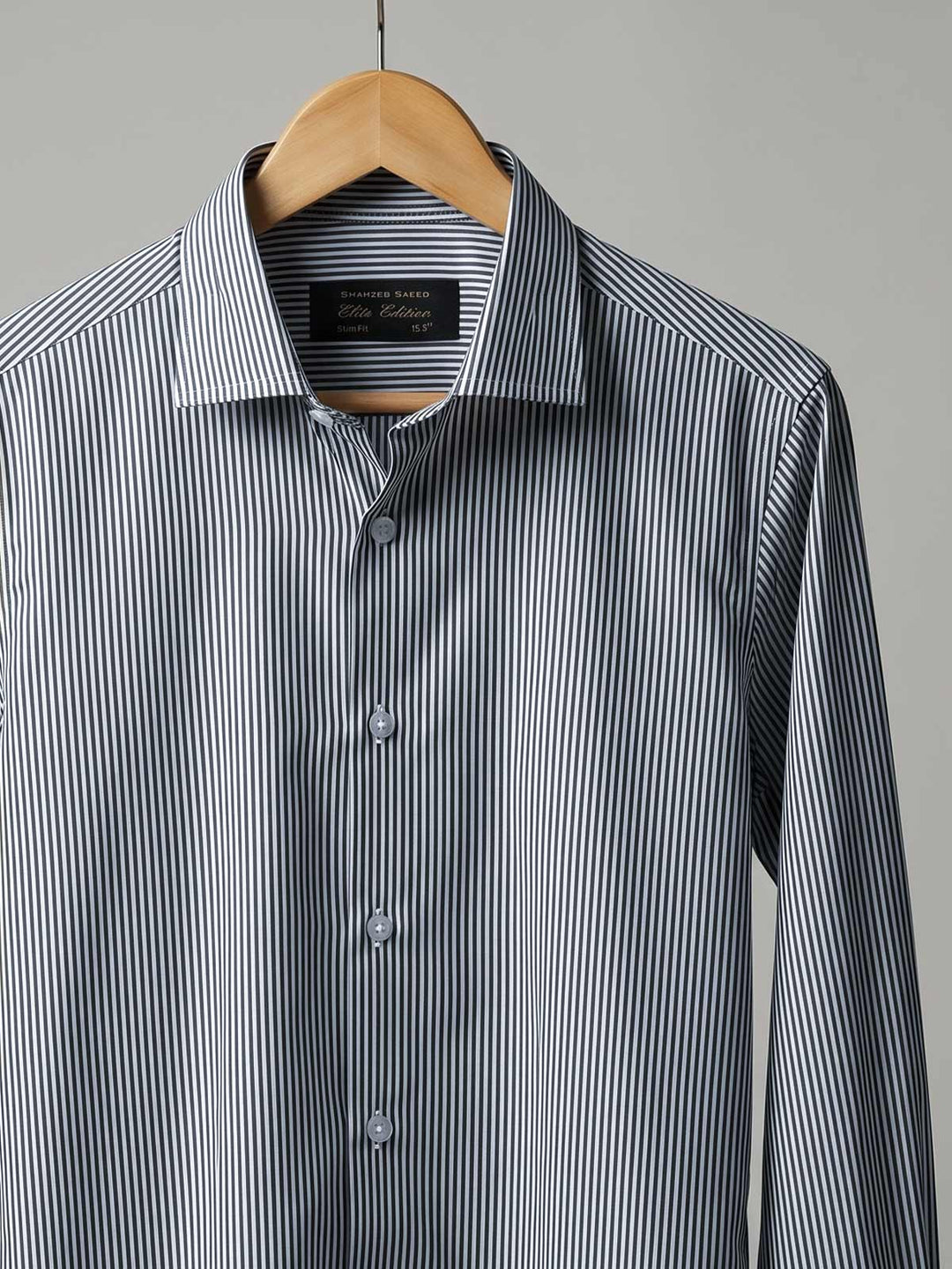 Grey & White Striped, Elite Edition, Cutaway Collar Men’s Formal Shirt (FS-2970)
