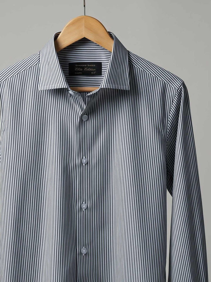 Grey & White Striped, Elite Edition, Cutaway Collar Men’s Formal Shirt (FS-2970)