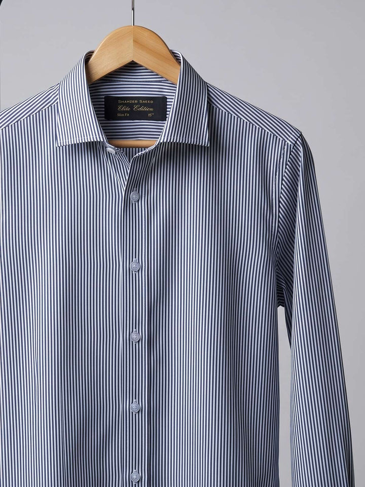 Blue & White Striped, Elite Edition, Cutaway Collar Men’s Formal Shirt (FS-2971)