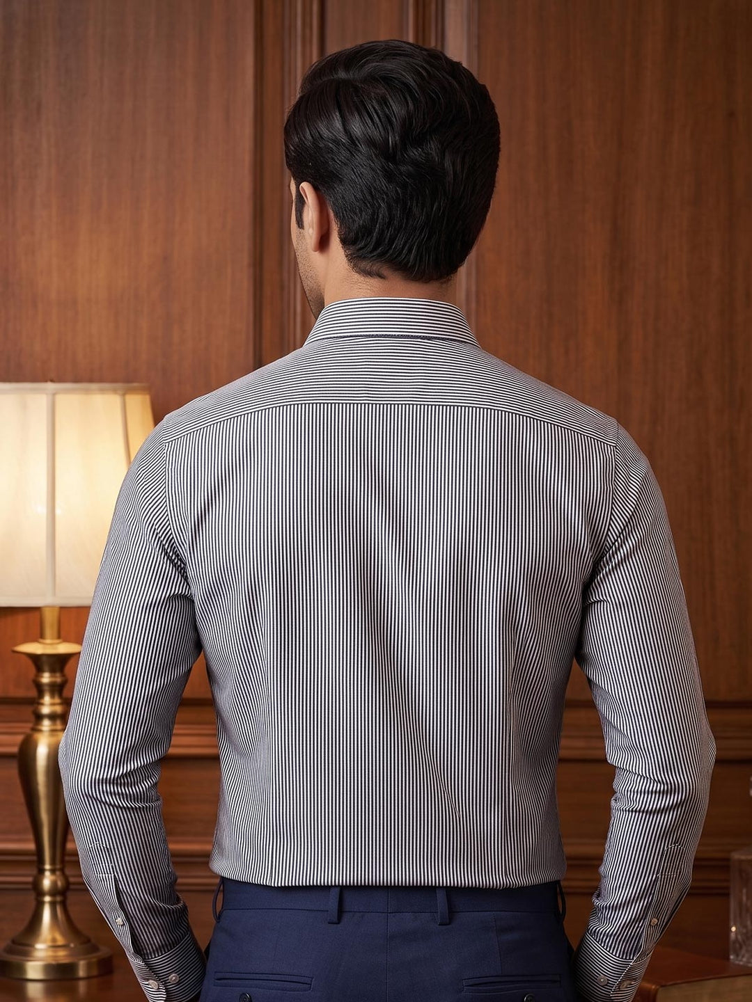 Grey & White Striped, Elite Edition, Cutaway Collar Men’s Formal Shirt (FS-2975)