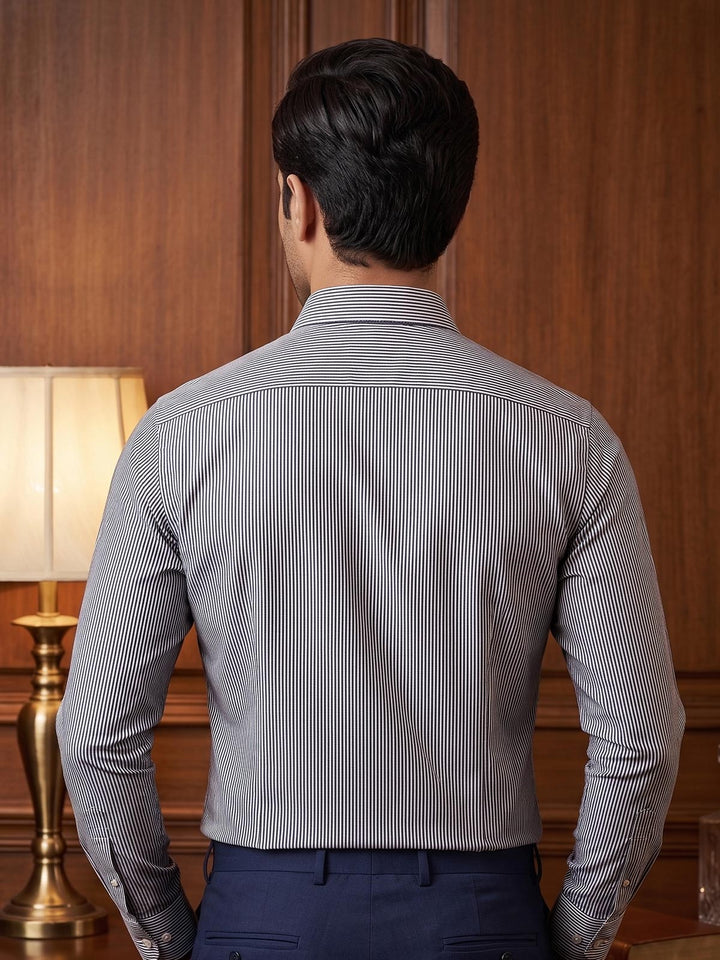 Grey & White Striped, Elite Edition, Cutaway Collar Men’s Formal Shirt (FS-2975)