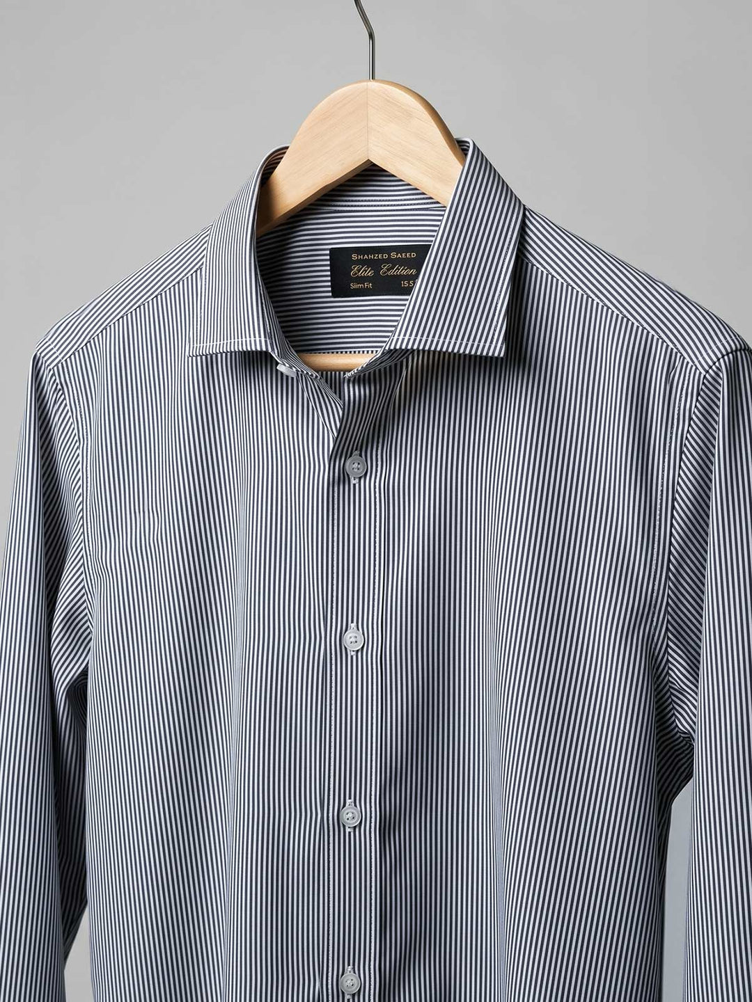 Grey & White Striped, Elite Edition, Cutaway Collar Men’s Formal Shirt (FS-2975)