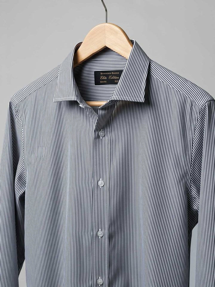 Grey & White Striped, Elite Edition, Cutaway Collar Men’s Formal Shirt (FS-2975)