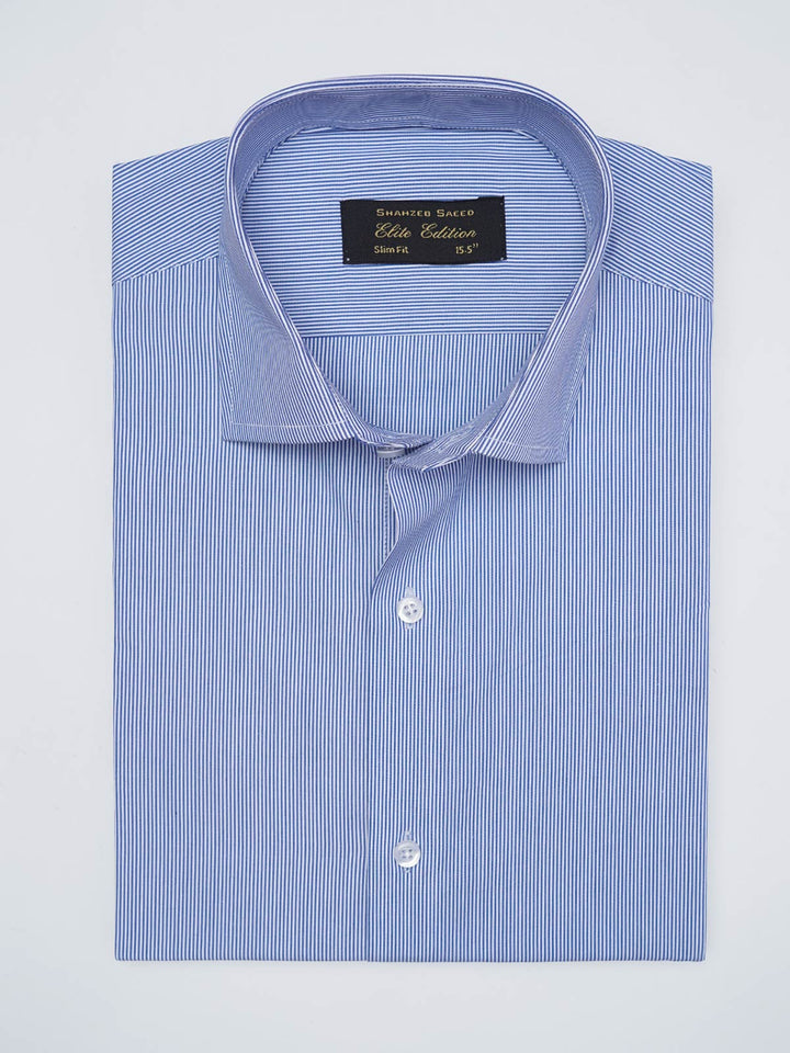 Blue & White Striped, Elite Edition, Cutaway Collar Men’s Formal Shirt (FS-2976)