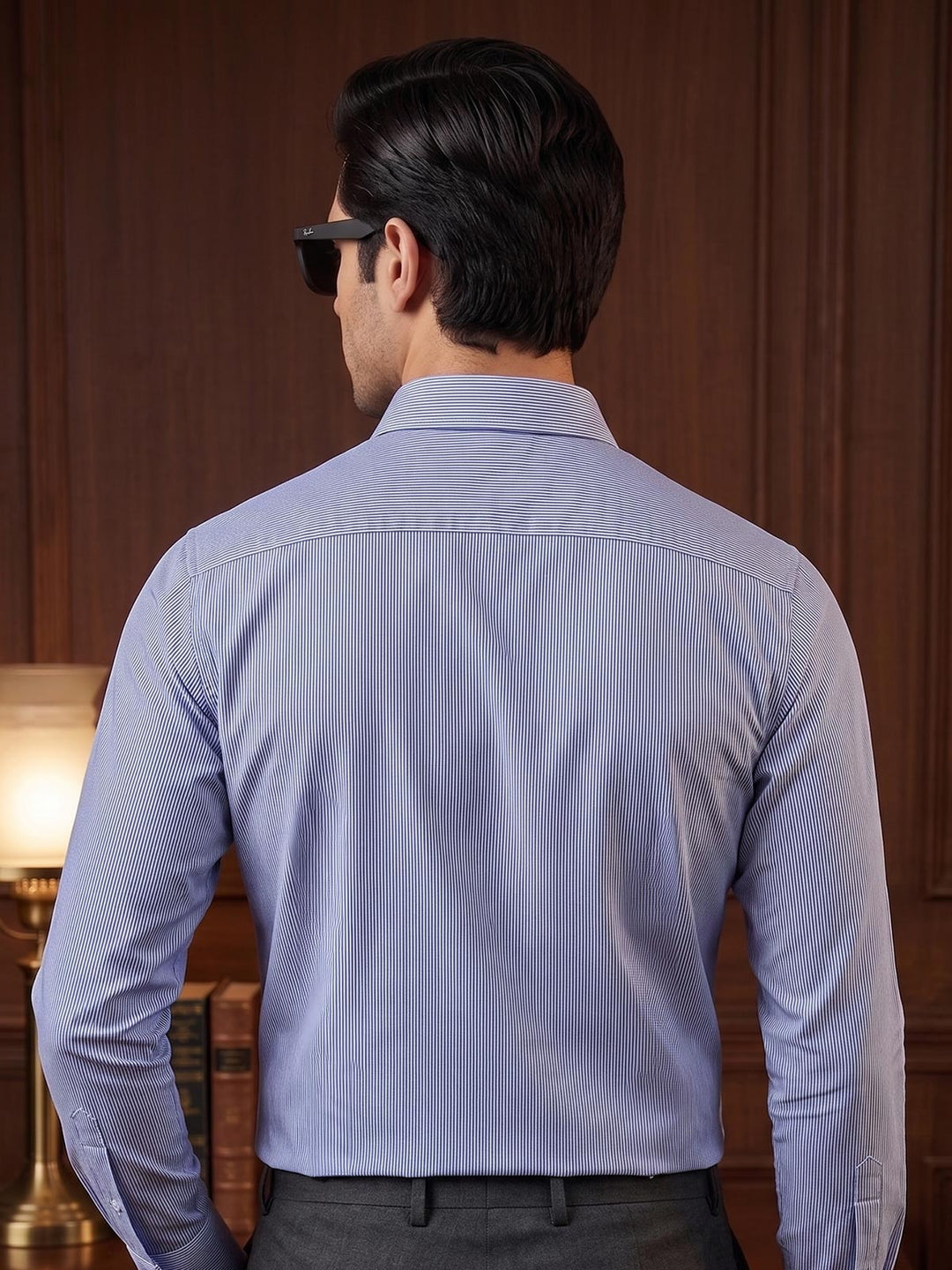 Blue & White Striped, Elite Edition, Cutaway Collar Men’s Formal Shirt (FS-2976)