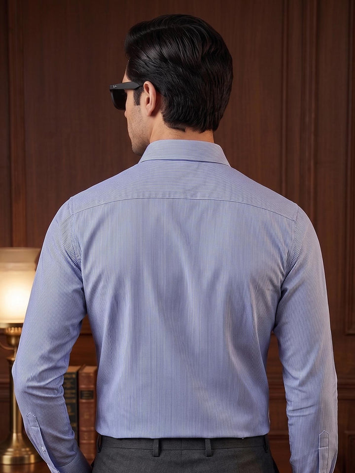 Blue & White Striped, Elite Edition, Cutaway Collar Men’s Formal Shirt (FS-2976)