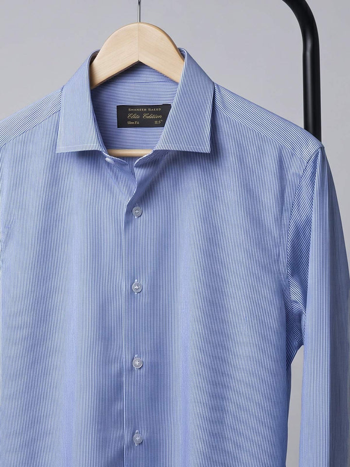 Blue & White Striped, Elite Edition, Cutaway Collar Men’s Formal Shirt (FS-2976)