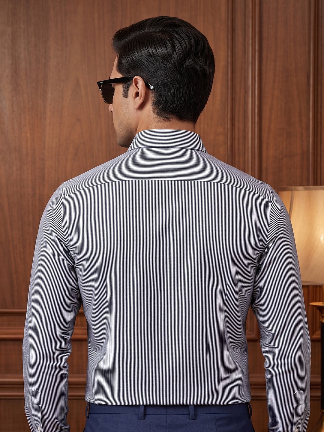 Grey & White Striped, Elite Edition, Cutaway Collar Men’s Formal Shirt (FS-2978)