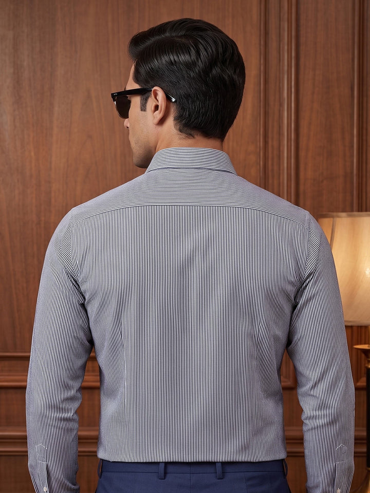 Grey & White Striped, Elite Edition, Cutaway Collar Men’s Formal Shirt (FS-2978)