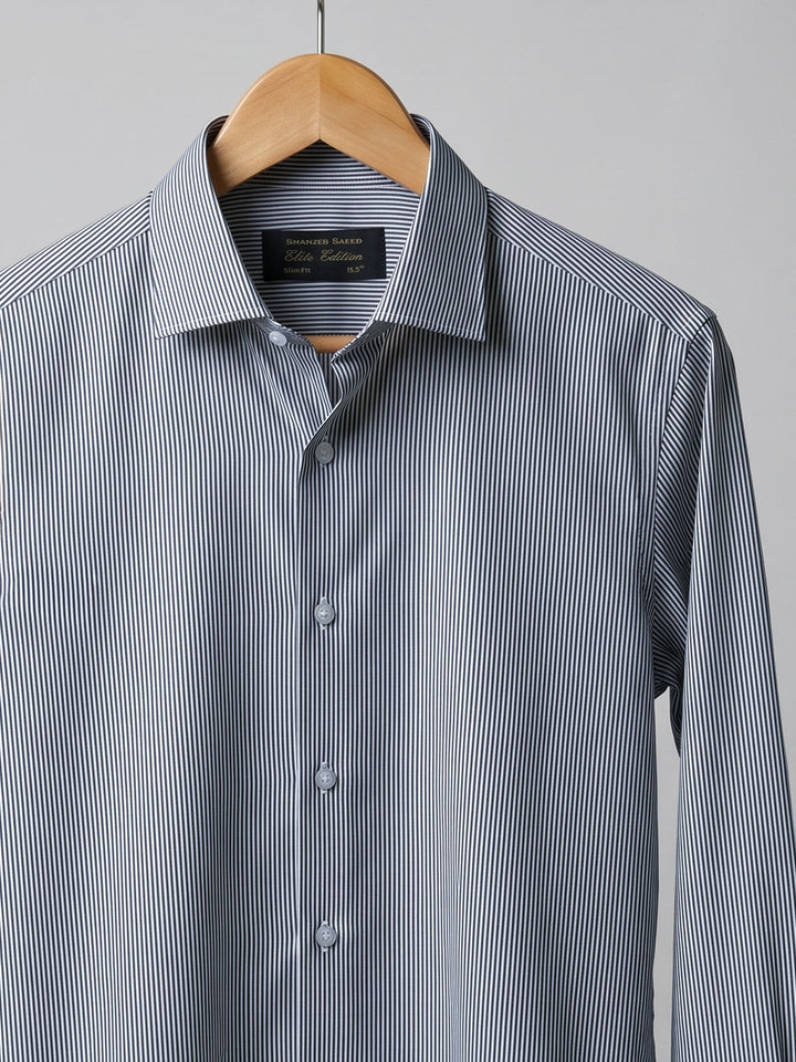 Grey & White Striped, Elite Edition, Cutaway Collar Men’s Formal Shirt (FS-2978)