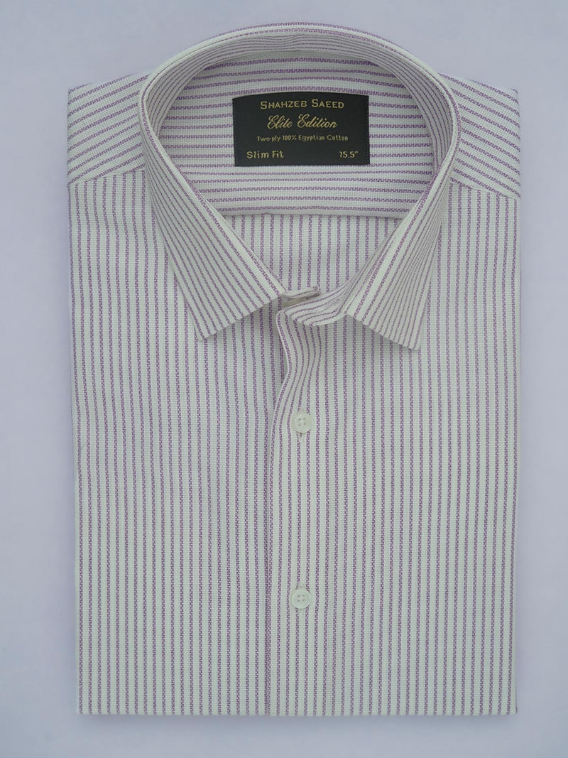 Purple & White Self Striped, Elite Edition, French Collar Men’s Formal Shirt (FS-405)