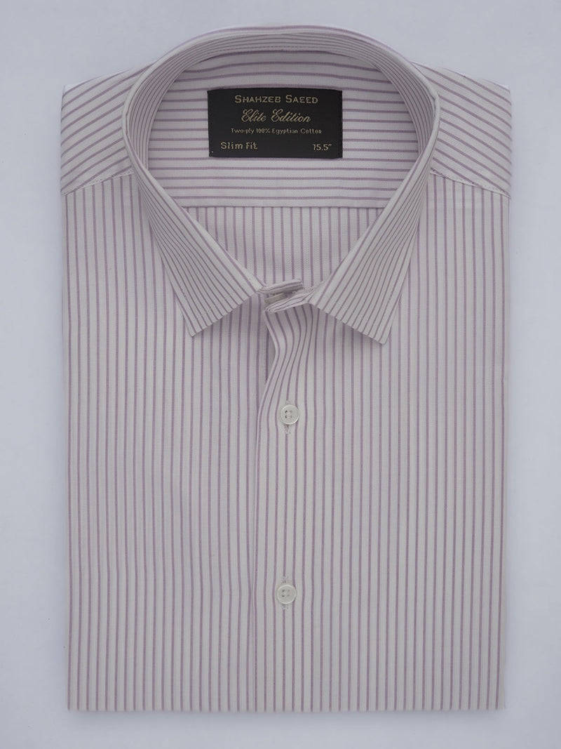 Purple & White Self Striped, Elite Edition, French Collar Men’s Formal Shirt (FS-408)