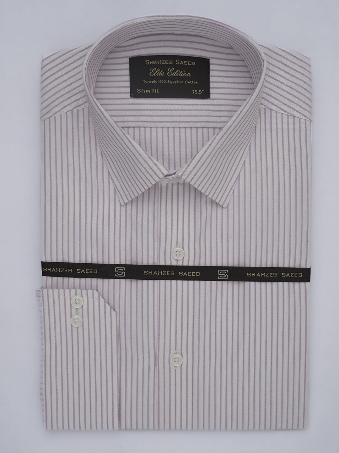 Purple & White Self Striped, Elite Edition, French Collar Men’s Formal Shirt (FS-408)