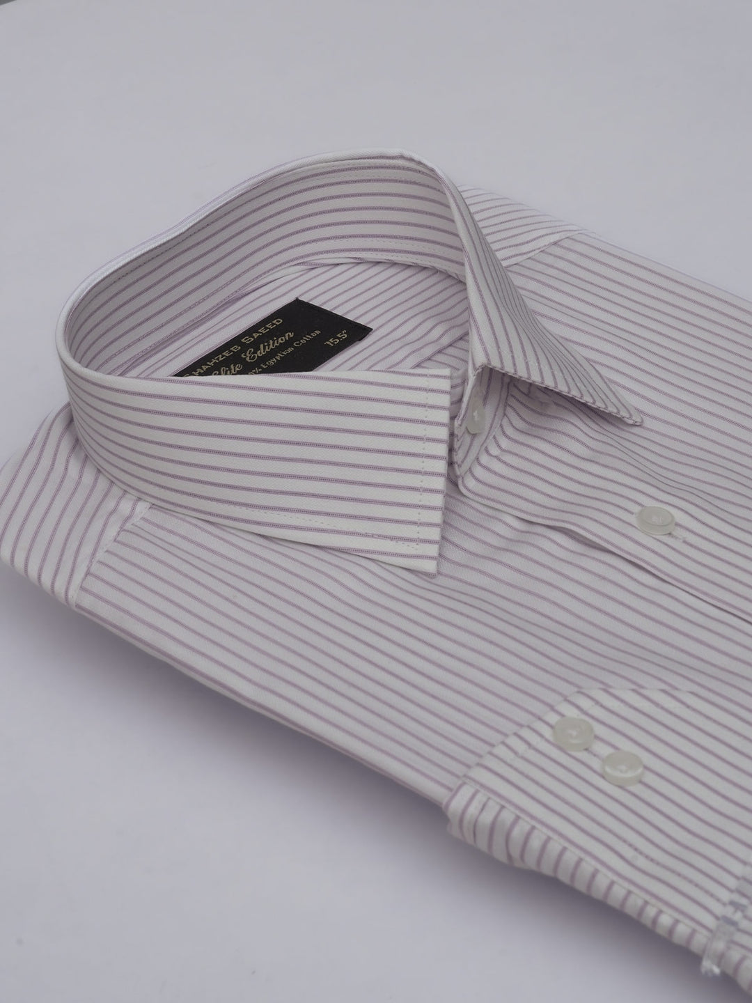 Purple & White Self Striped, Elite Edition, French Collar Men’s Formal Shirt (FS-408)