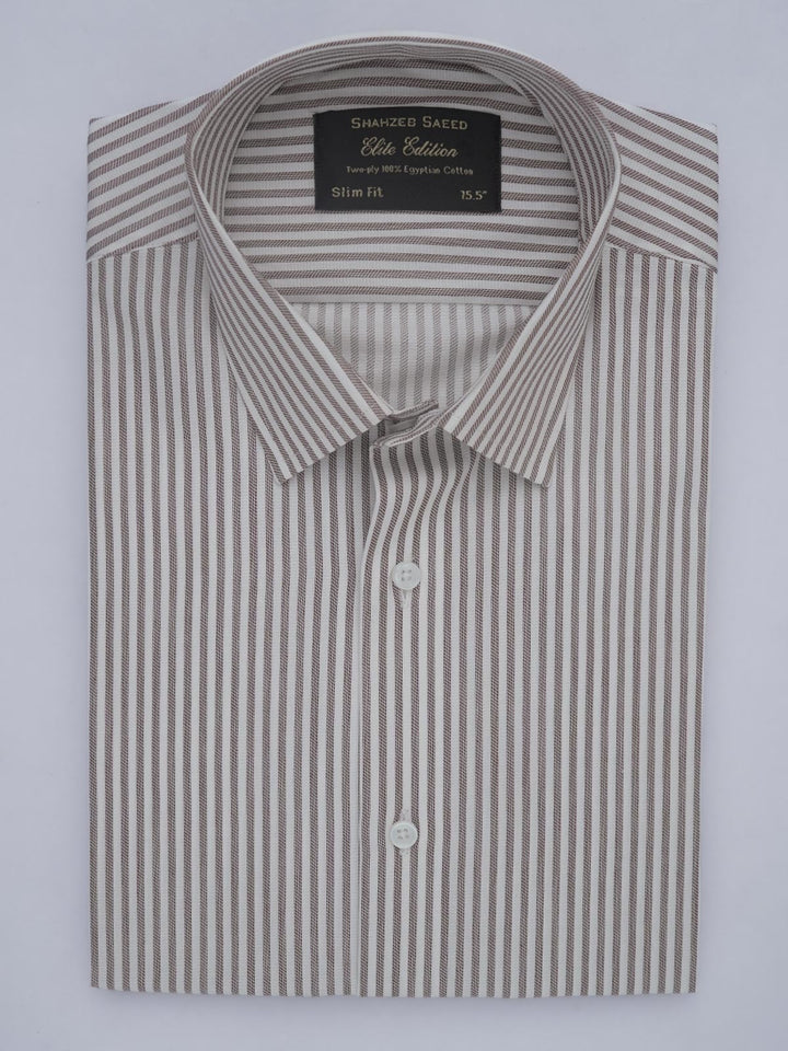 White & Brown Self Striped, Elite Edition, French Collar Men’s Formal Shirt (FS-413)