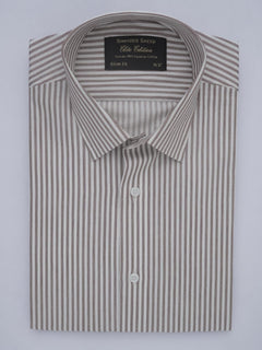 White & Brown Self Striped, Elite Edition, French Collar Men’s Formal Shirt (FS-413)