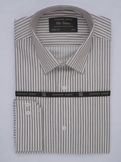 White & Brown Self Striped, Elite Edition, French Collar Men’s Formal Shirt (FS-413)