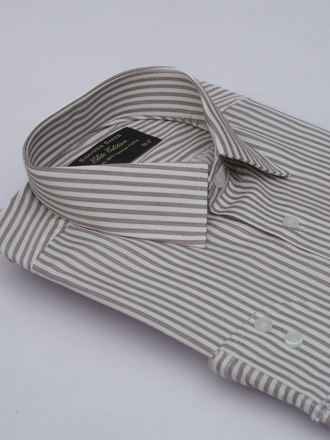 White & Brown Self Striped, Elite Edition, French Collar Men’s Formal Shirt (FS-413)