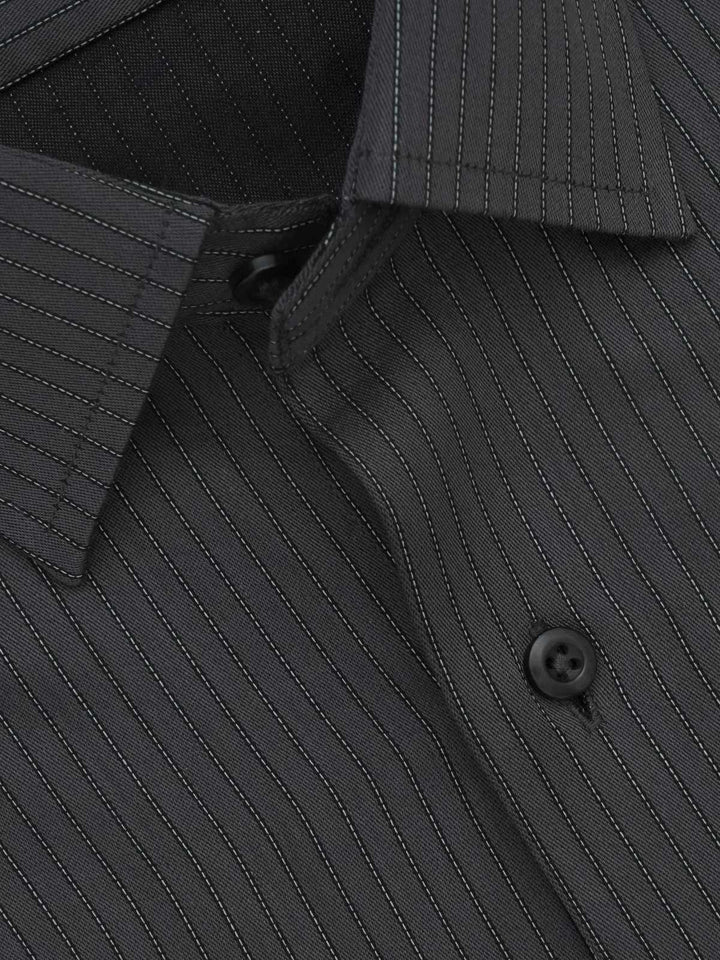 Dark Grey & White Striped, Elite Edition, French Collar Men’s Formal Shirt (FS-417)