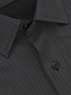 Dark Grey & White Striped, Elite Edition, French Collar Men’s Formal Shirt (FS-417)