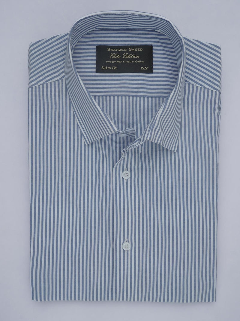 Light Blue & White Striped, Elite Edition, French Collar Men’s Formal Shirt (FS-418)