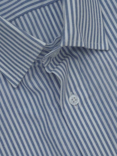 Light Blue & White Striped, Elite Edition, French Collar Men’s Formal Shirt (FS-418)