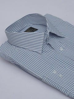 Light Blue & White Striped, Elite Edition, French Collar Men’s Formal Shirt (FS-418)