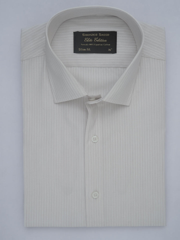 Beige Self Striped, Elite Edition, French Collar Men’s Formal Shirt (FS-427)