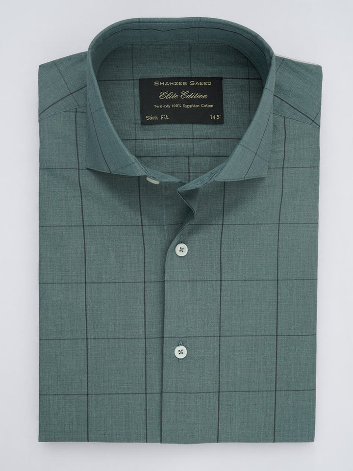 Dark Green Self Checkered, Elite Edition, Cutaway Collar Men’s Formal Shirt (FS-541)