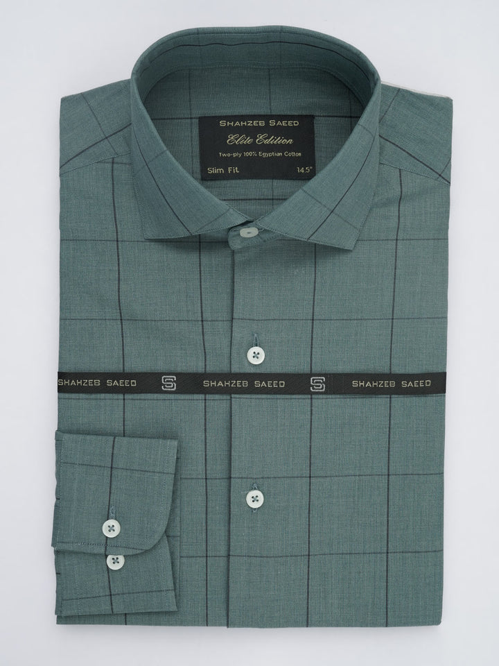 Dark Green Self Checkered, Elite Edition, Cutaway Collar Men’s Formal Shirt (FS-541)