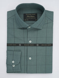 Dark Green Self Checkered, Elite Edition, Cutaway Collar Men’s Formal Shirt (FS-541)