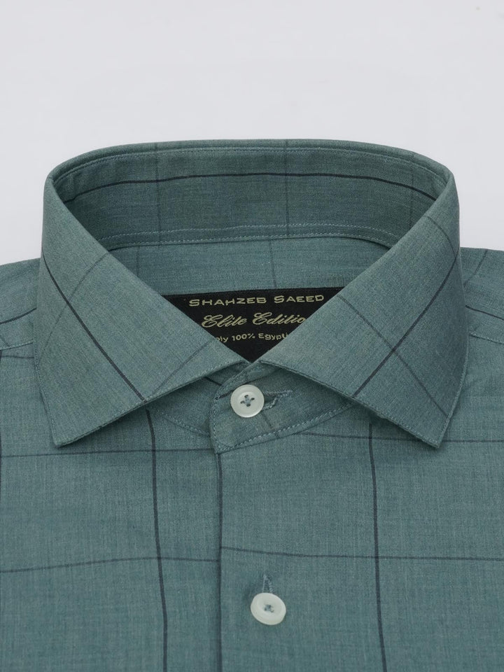 Dark Green Self Checkered, Elite Edition, Cutaway Collar Men’s Formal Shirt (FS-541)