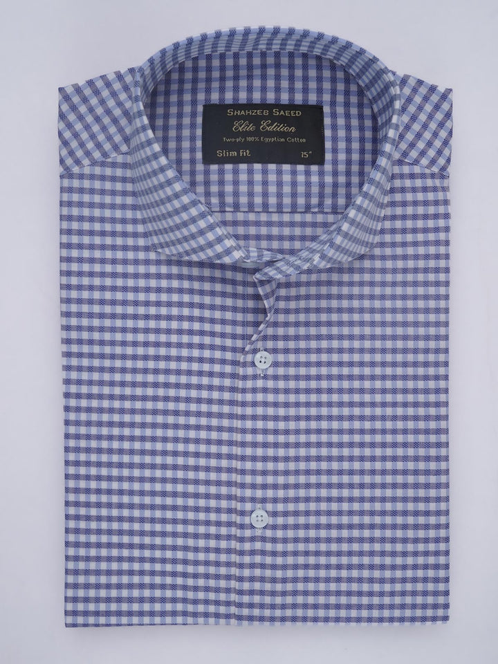 Blue Self Checkered, Elite Edition, Cutaway Collar Men’s Formal Shirt (FS-544)