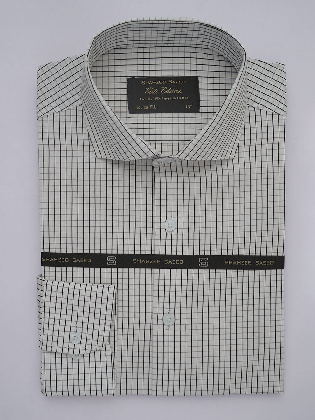 White & Black Checkered, Elite Edition, Cutaway Collar Men’s Formal Shirt (FS-546)